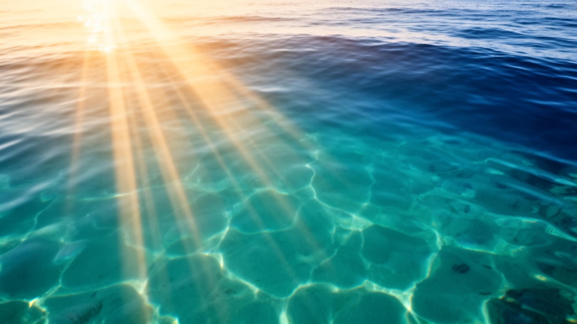 Ruhige Wasseroberfläche mit Sonnenlicht